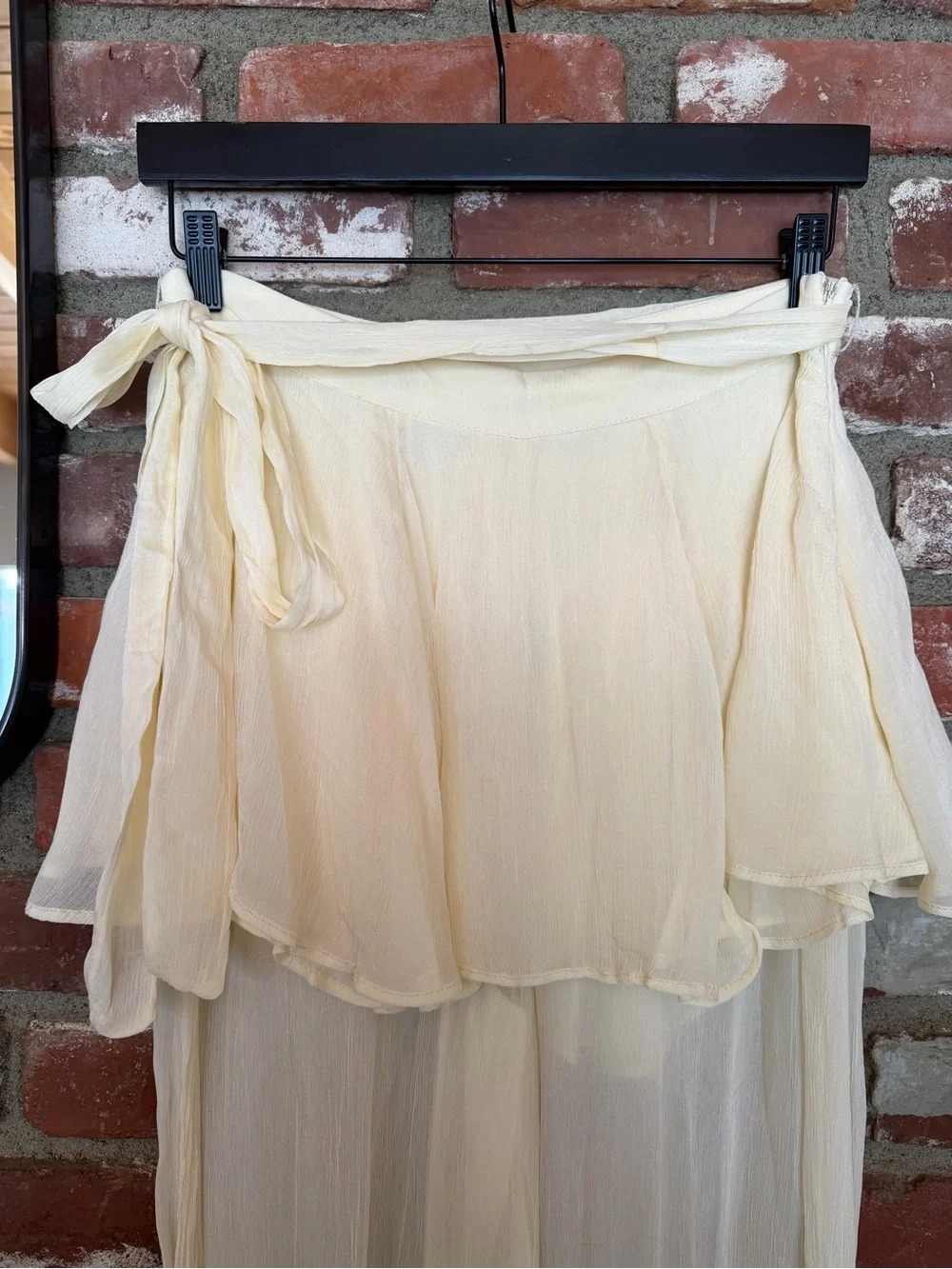 Free People NWT Cream Sheer Wide-Leg Pants with Tie Waist